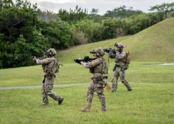 OKINAWA, Japan – Green Berets with 1st Battalion, 1st Special Forces Group (Airborne) close in on a target during direct action operations training at Camp Hansen, Okinawa, Japan, May 2021. Direct action operations are short duration strikes used by special operations forces to seize, destroy, capture, recover, or inflict damage on designated personnel or materiel.