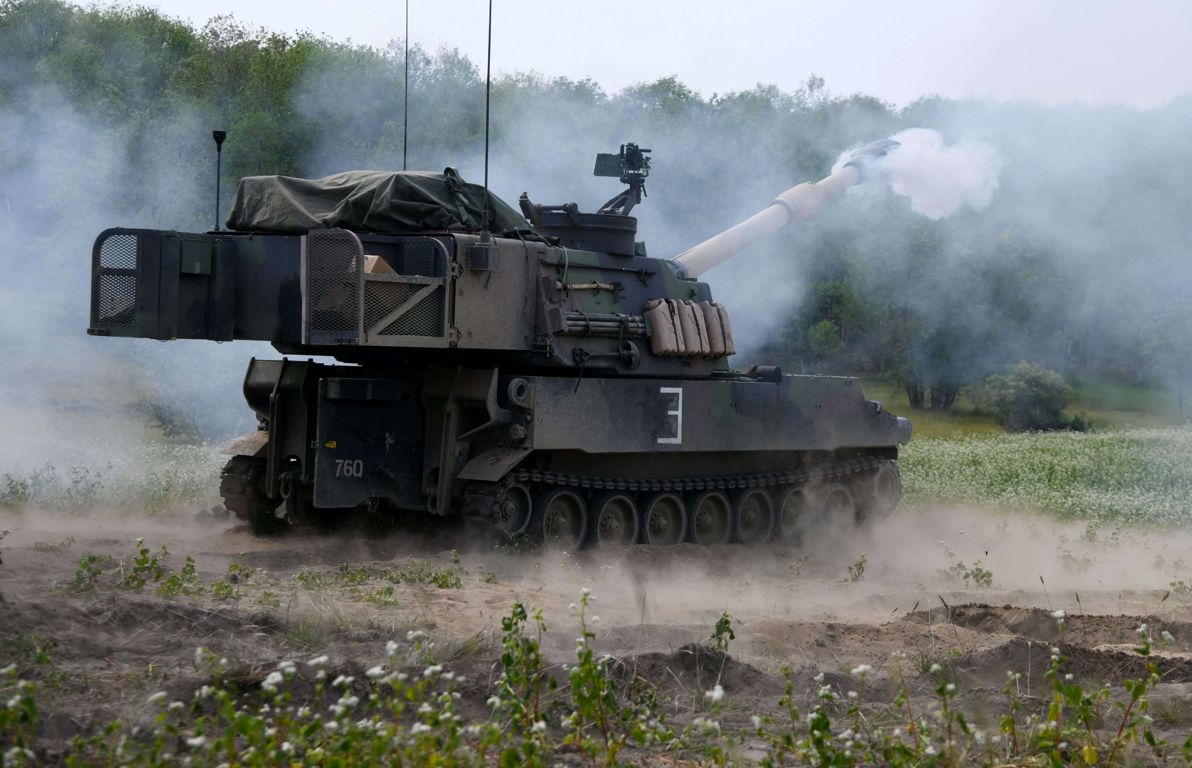 A M109A6 Paladin Self-Propelled Howitzer from the 1st Battalion, 201st Field Artillery Regiment (1-201st FA BN), West Virginia Army National Guard, fires during Northern Strike (NS) 21-2 at the Camp Grayling Joint Maneuver Training Center, Grayling, Michigan, Aug. 3, 2021.