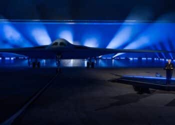 Adm. Christopher W. Grady, Vice Chairman, Joint Chiefs of Staff delivers remarks at the U.S. Air Force B-21 Raider unveiling ceremony, Palmdale, Calif., Dec. 2, 2022. (DoD photos by Chad J. McNeeley)