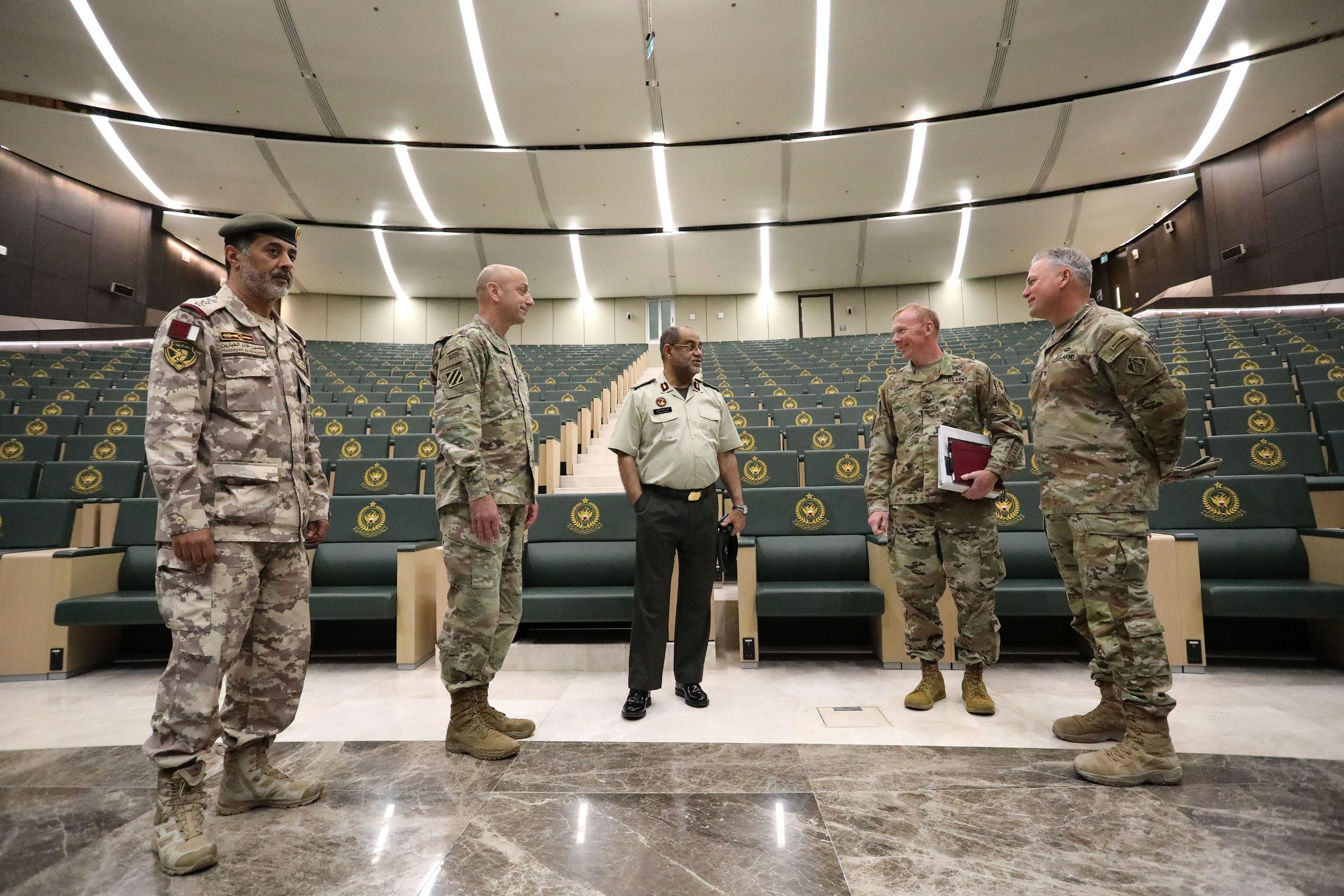 BG Hamed Mohammed M A Alyafei, the Director of Administration Human Resources of the Air Defense Operations Center (ADOC) for the Qatar Emiri Air Defense Forces (QEADF) and COL Al-Khayarin, Commander of the Air Defense Operations Center (ADOC) meet with Lt. Gen.