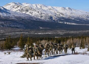 Cold Weather Leaders Course students move through the rugged terrain at the Northern Warfare Training Center's Black Rapids Training Site. NWTC cadre worked overtime to help meet the increased need for more Arctic experts in the units to help pass critical knowledge throughout the formations. (Army photo/John Pennell)
