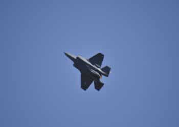 Fairford, UK- 07/15/18: A USAF F-35 Lightning II displays over the Royal International Air Tattoo 2018