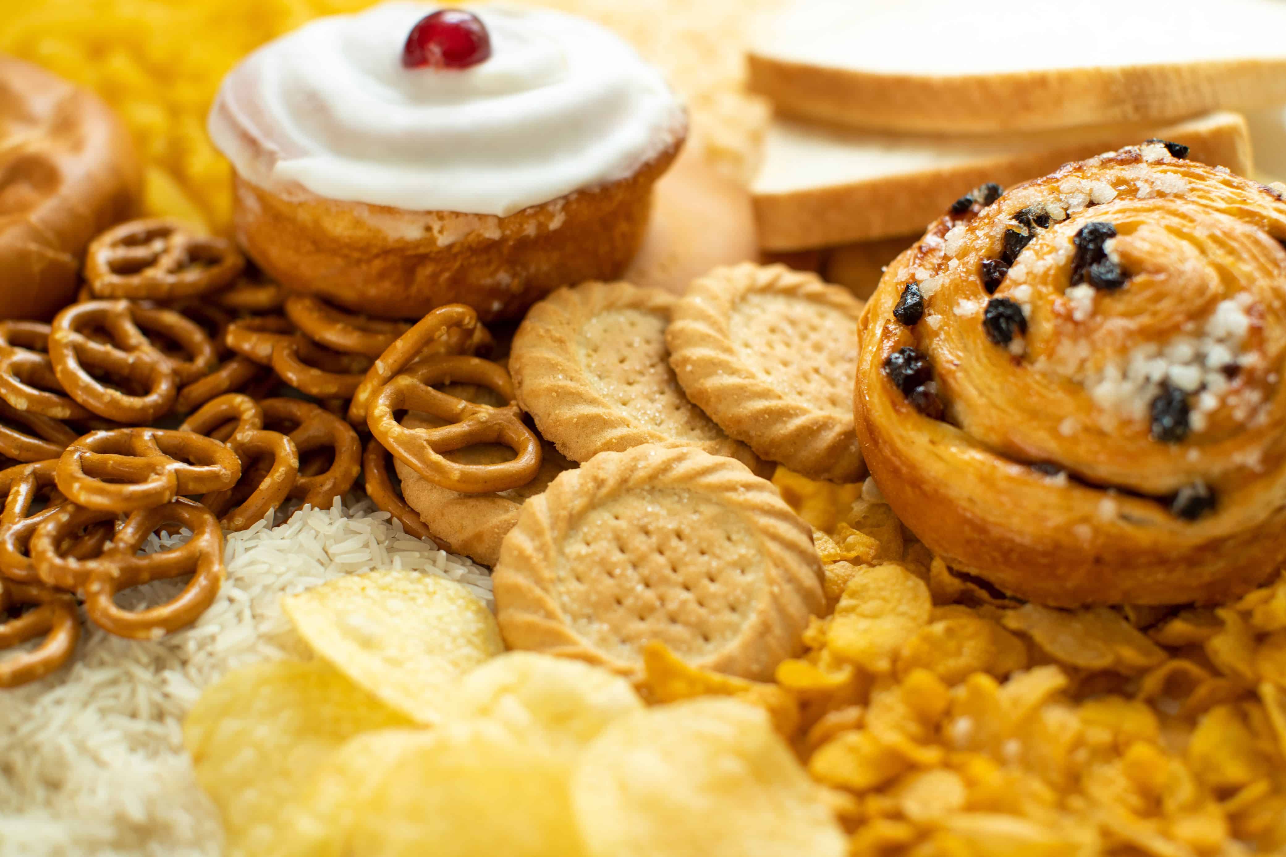 Full Frame Shot Of Foods Containing Unhealthy Or Bad Carbohydrates