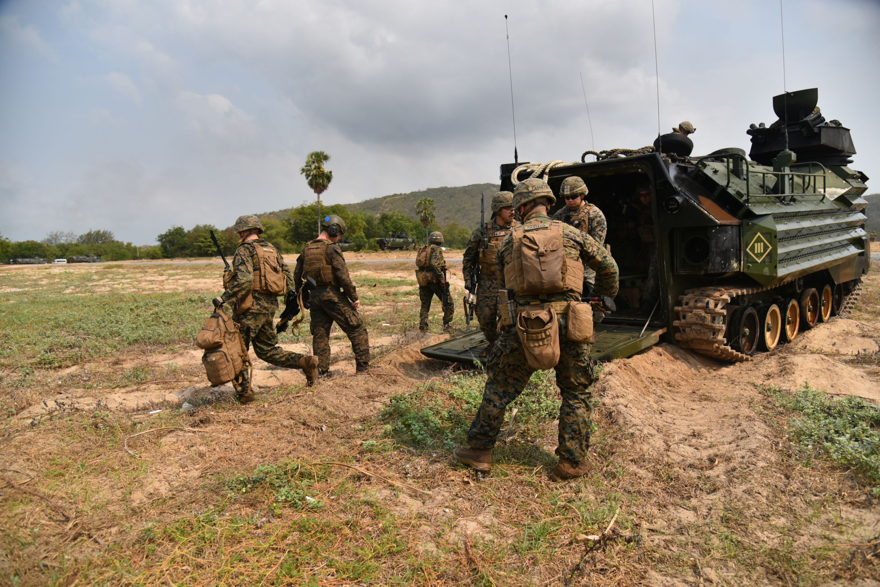 Sattahip, Thailand - 27 February 2020 : U.S. Marines participate in an amphibious assault exercise as part of the "Cobra Gold 2020" (CG20) joint military exercise at a military base in Chonburi.
