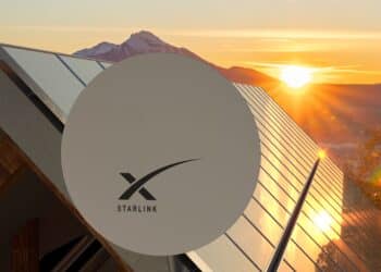 Szczecin,Poland-February 2022:satellite dish internet Starlink .3D Illustration.