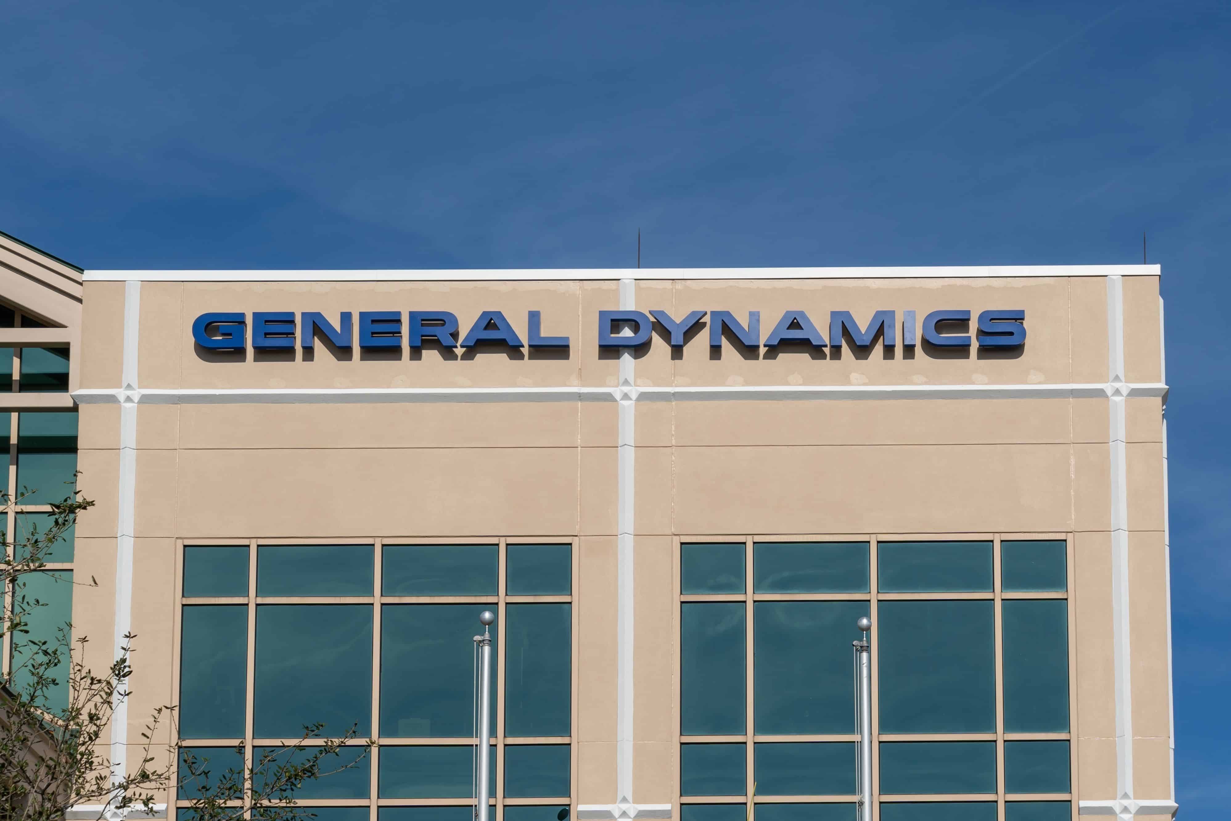 Saint Petersburg, FL, USA - January 8, 2022: General Dynamics sign on the building in Saint Petersburg, FL, USA. General Dynamics Corporation is an American aerospace and defense corporation.