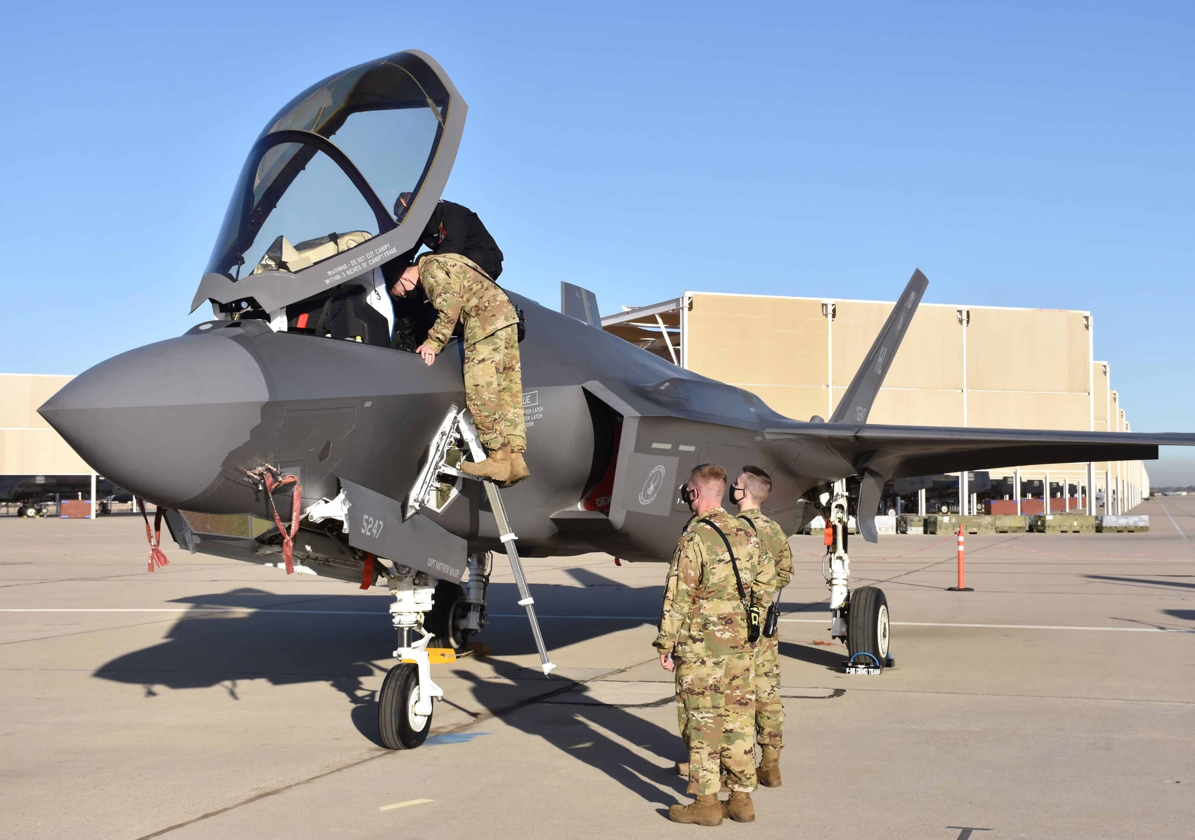Tucson, USA - March 4, 2021: A U.S. Air Force F-35 Joint Strike Fighter (Lightning II) jet at Davis Monthan Air Force Base. This F-35 is assigned to Hill Air Force Base.