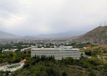 Kabul, Afghanistan - July 25, 2023: Aerial view of Intercontinental Hotel Kabul