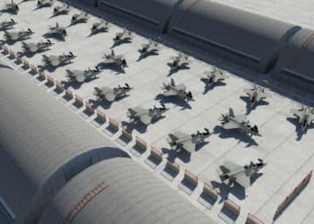 Military base, angar, bunker. F 35 , american military fighter plane.