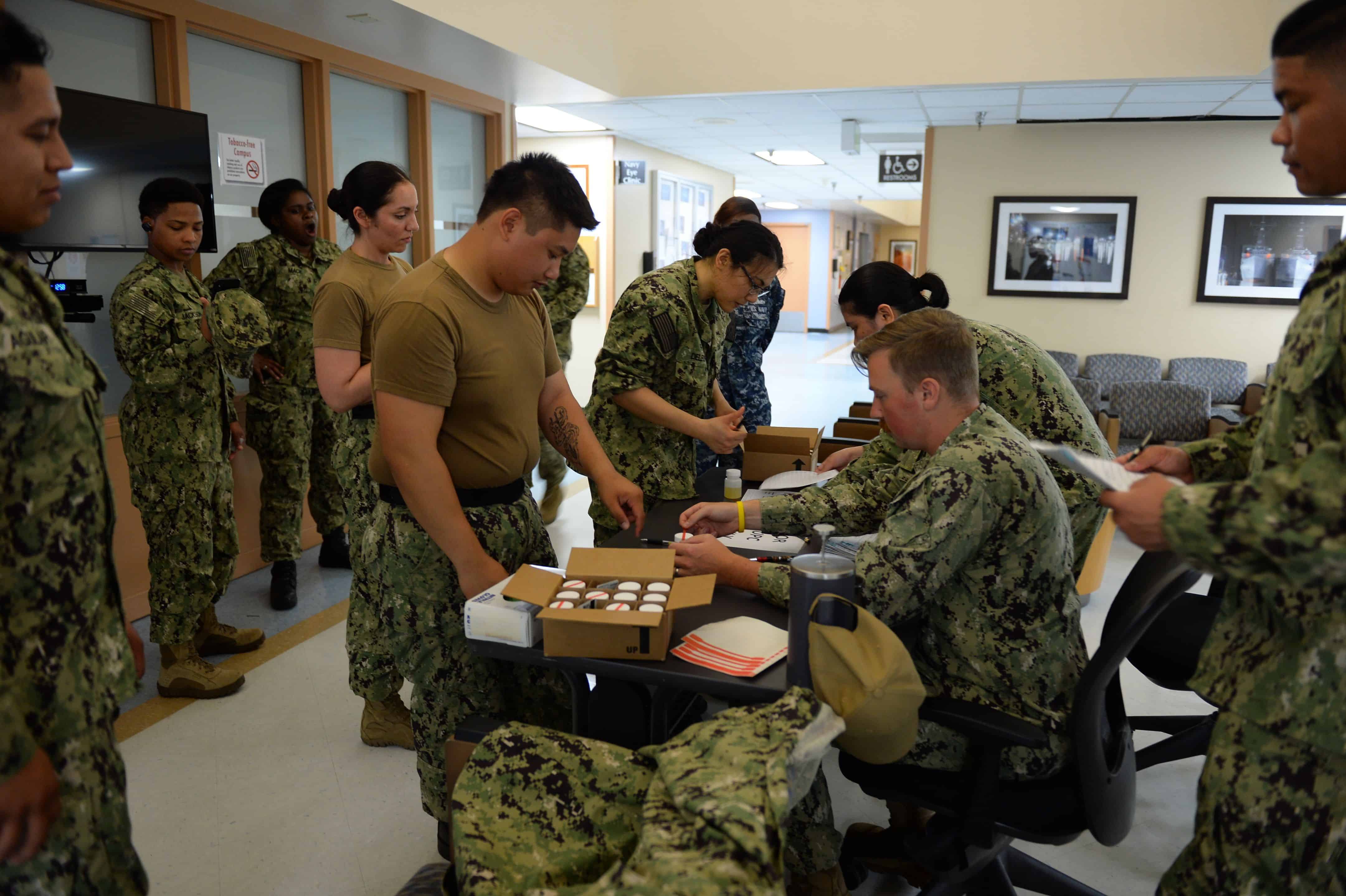 SAN DIEGO (July 14, 2019) Navy Operational Support Center North Island conducts a monthly urinalysis test of assigned Reserve Sailors July 14 on Naval Air Station North Island. The NOSC collected 62 samples from Sailors that day to comply with zero tolerance drug use standards within the Navy. (U.S. Navy photo by Mass Communication Specialist 1st Class Shannon Chambers)