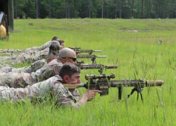 Soldiers from the 1st Armored Brigade Combat Team, 3rd Infantry Division, take aim at the Fort Stewart, Ga., sniper range while fielding the U.S. Army’s new M110A1 Squad Designated Marksman Rifle, June 5th, 2020. 1ABCT was the first unit in the U.S. Army to field this rifle. The SDMR was designed to fill the capability gap between the standard issue rifle, and a sniper rifle.