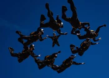 The U.S. Army Parachute Team is competing in the United States Parachute Association National Skydiving Championship events. The team completes an 8-way Formation Skydiving jump. USAPT is competing from 25 Oct. through 30 Oct. 2021 in Eloy, Ariz. (Photo by Christopher Bess)