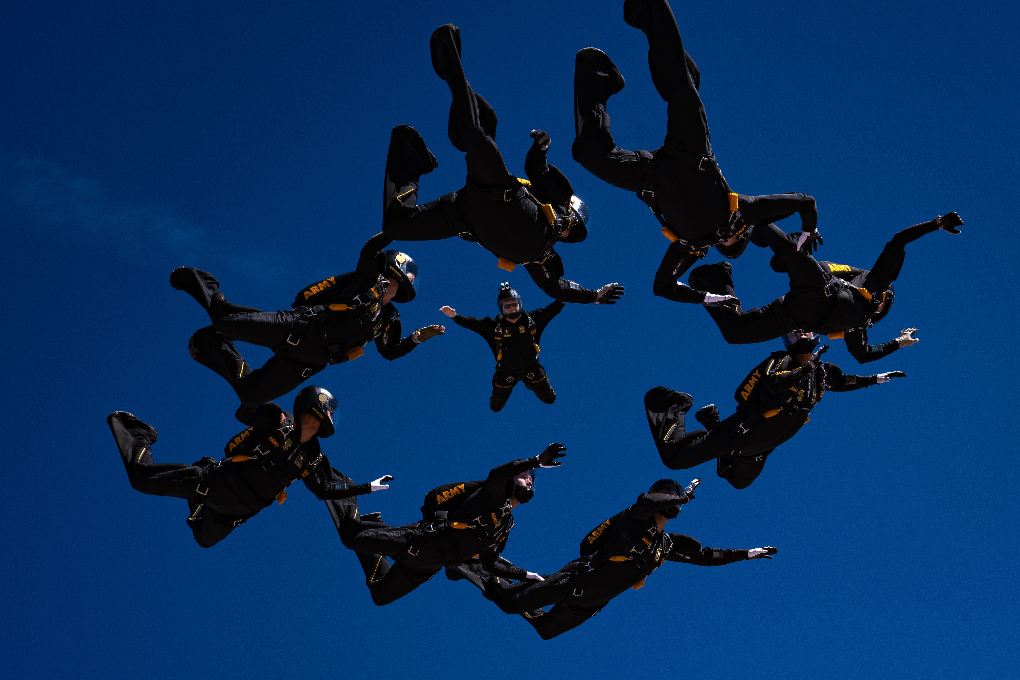 The U.S. Army Parachute Team is competing in the United States Parachute Association National Skydiving Championship events. The team completes an 8-way Formation Skydiving jump. USAPT is competing from 25 Oct. through 30 Oct. 2021 in Eloy, Ariz. (Photo by Christopher Bess)