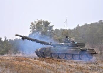 Slovenian troops operate M-84 main battle tanks during Exercise Allied Spirit 22 at the U.S. Army's Joint Multinational Readiness Center in Hohenfels Training Area, Germany, Jan. 25.