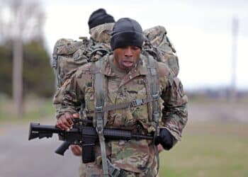 Staff Sgt. Terrell Summers, an awards and decorations noncommissioned officer with The Adjutant General Directorate, U.S. Army Human Resources Command, finishes the 12-mile foot march event of the 2023 HRC Best Warrior Competition at Fort Knox, Kentucky, March 10. Five Soldiers competed in 10 events over the course of four days for HRC’s combined Best Warrior and AG NCO of the Year competitions.