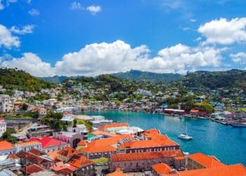 View of Saint George's town, capital of Grenada island, Caribbean region of Lesser Antilles