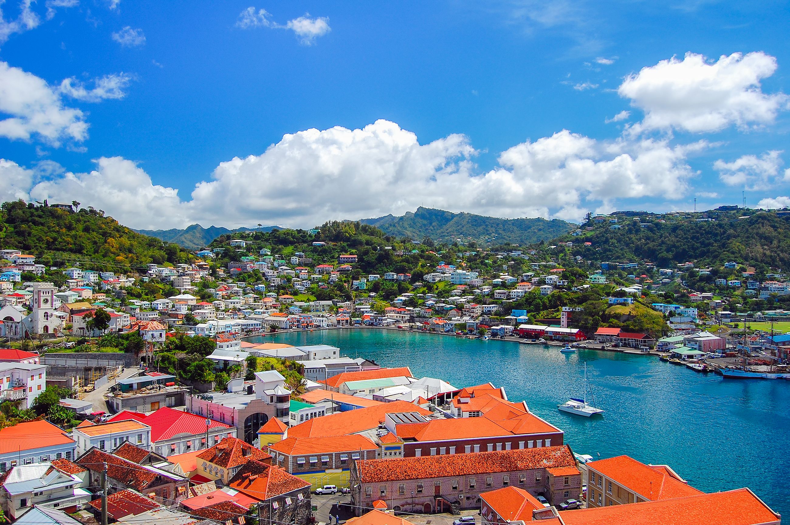 View of Saint George's town, capital of Grenada island, Caribbean region of Lesser Antilles