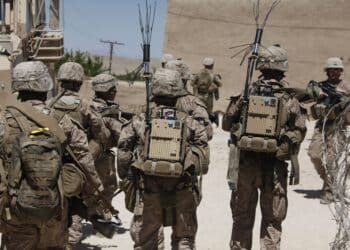Kajaki, Afghanistan - April 22, 2012: US Marines prepare for a combat patrol.