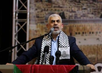 Hamas leader Yahya Sinwar, speaks during a conference in Gaza city, on November 4, 2019. Photo by Abed Rahim Khatib