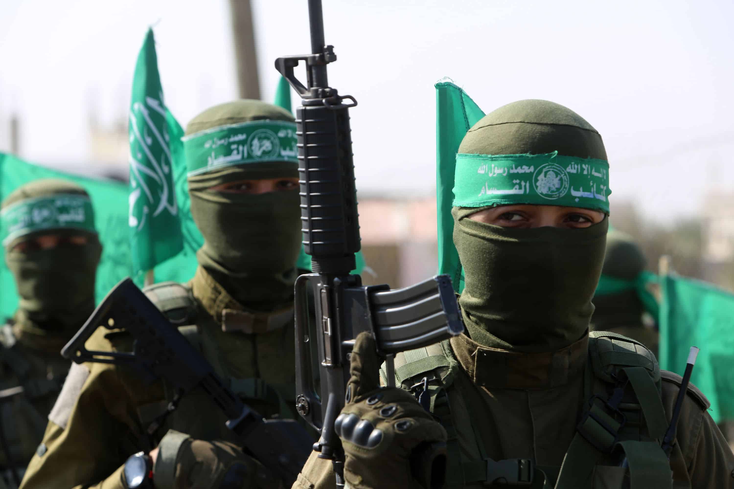 Palestinian Hamas militants take part in an anti-Israel military show in the southern Gaza Strip, on November 11, 2019. Photo by Abed Rahim Khatib