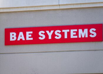 BAE Systems sign at British multinational defence, security, and aerospace company office in Silicon Valley - San Jose, California, USA - 2020