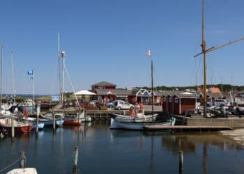 GILLELEJE, DENMARK - Jun 16, 2021: A sunny day on Gilleleje marina harborin North Zealand, Denmark