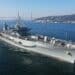 US navy sixt fleet warship transits Istanbul Strait towards the Black Sea in Turkey