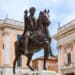 Rome, Lazio, Italy: Replica of the Equestrian Statue of Marcus Aurelius, bronze statue of roman emperor; ancient roman statue on the Capitoline Hill
