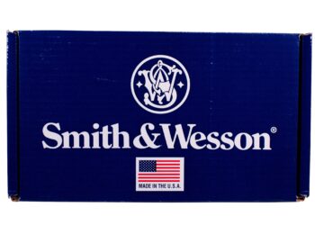 RIVER FALLS,WISCONSIN-NOVEMBER 15,2014: A Smith and Wesson pistol box. Smith and Wesson pistols are standard issue to police and armed forces worldwide.