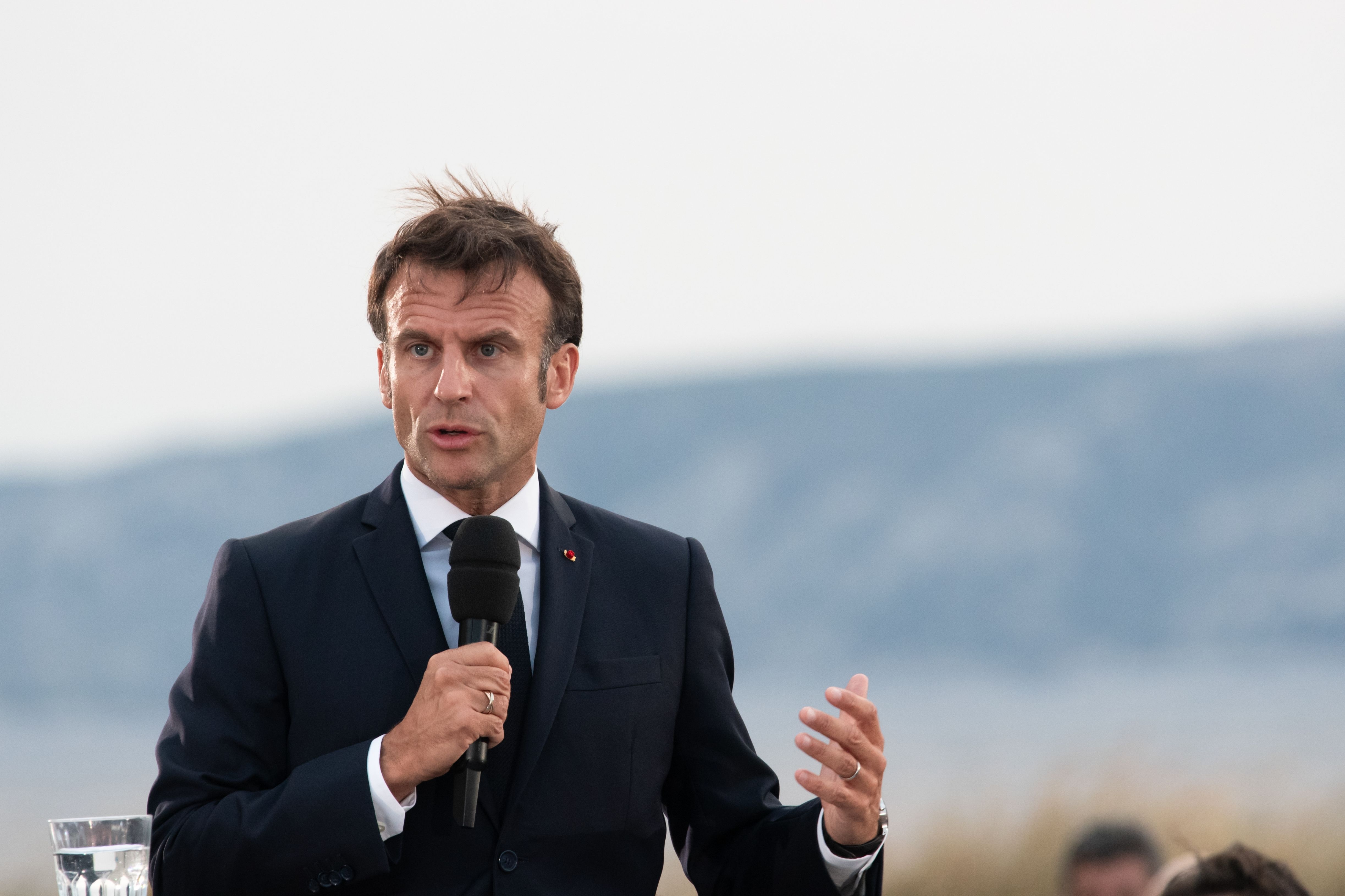 Marseille, France - 27-05-2023: Emmanuel Macron delivers a speech at Fort Saint Jean in Marseille, France, on 27 May 2023.