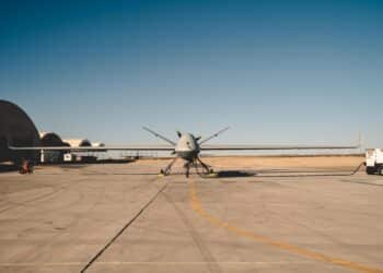 The General Atomics MQ-9B Reaper Unmanned Aerial Vehicle is staged at the U.S. Army Yuma Proving Grounds, U.S. Army Test and Evaluation Command, Yuma, Ariz., Nov. 7, 2019.
