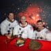 The members of the prime crew of the Apollo 13 lunar landing mission are astronauts James A. Lovell Jr. (from left), commander; Thomas K. Mattingly II (replaced by Jack Swigert for the actual mission), command module pilot; and Fred W. Haise Jr., lunar module pilot. (Photo courtesy of NASA)