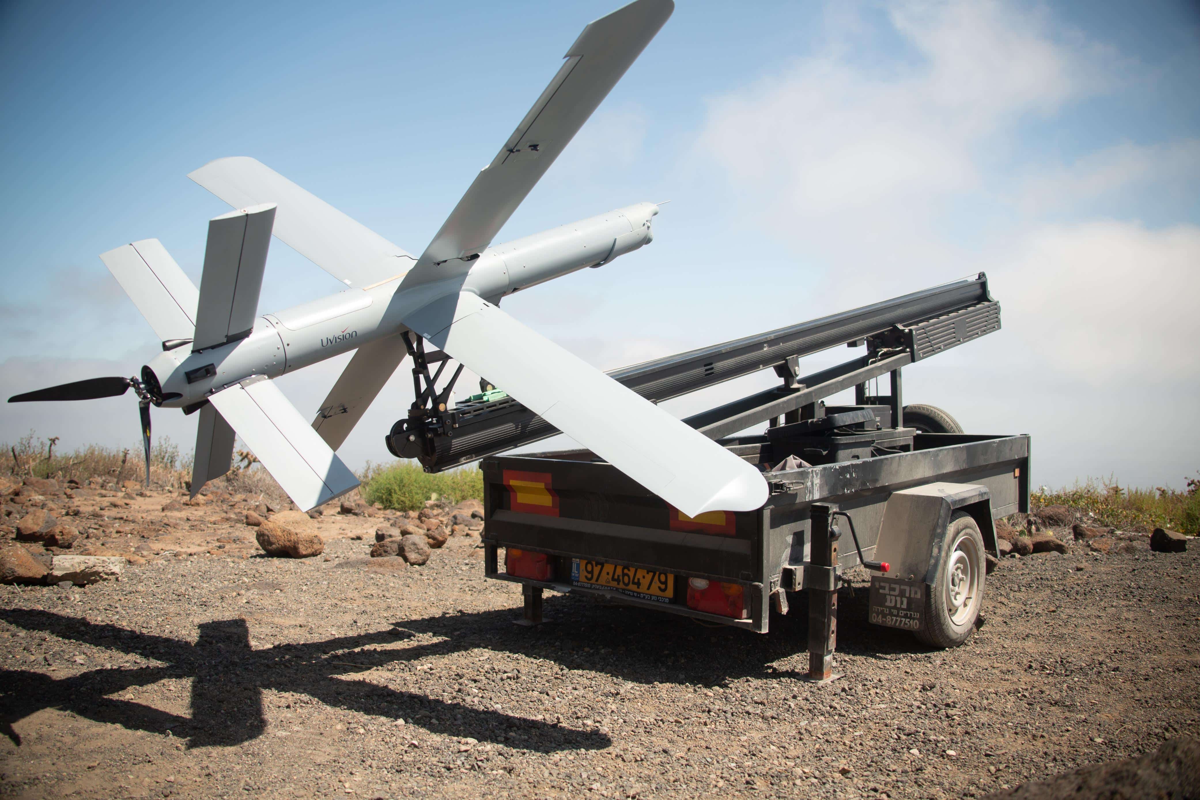A U.S. Marine Corps Hero-400 loitering munition drone is staged before flight on San Clemente Island, California, May 25, 2022. The Hero-400 is a loitering munition that the United States Marine Corps and other Department of Defense entities are beginning to incorporate into specific mission sets. This initial training flight develops the unmanned aerial systems pilots’ confidence and abilities to be able to operate the Hero-400 in any clime and place, and enabling 3rd MAW to remain a more lethal and ready force. (U.S. Marine Corps photo by Lance Cpl. Daniel Childs)