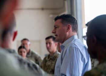 The Honorable Christopher P. Maier, the Assistant Secretary of Defense for Special Operations and Low-Intensity Conflict, speaks with U.S. Special Operations Command Africa troops at Camp Lemonnier, Djibouti, July 23, 2023. Maier met with U.S. Special Operations Command Africa to assess ongoing operations and discuss future regional security efforts. (U.S. Air Force photo by Airman 1st Class Natalie Vandergriff)