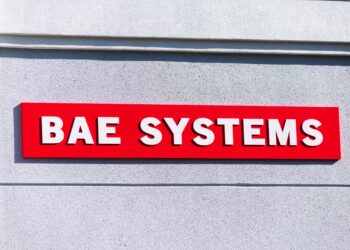 BAE Systems sign at British multinational arms, security, and aerospace company office in Silicon Valley - San Jose, California, USA - 2021