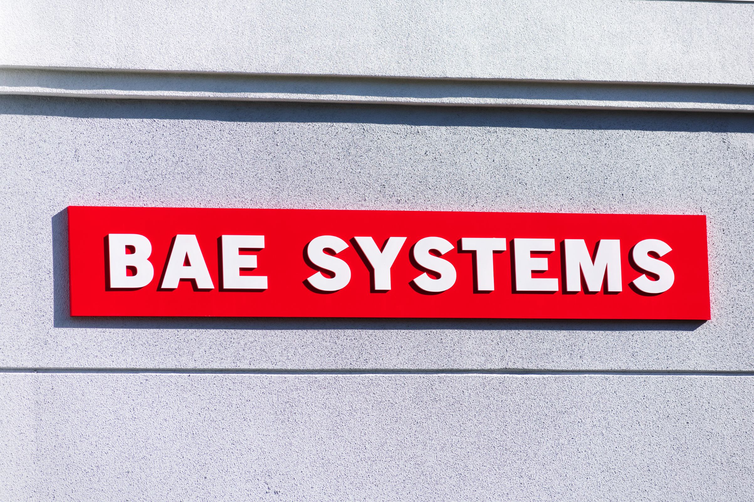 BAE Systems sign at British multinational arms, security, and aerospace company office in Silicon Valley - San Jose, California, USA - 2021