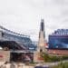 FOXBORO, MASSACHUSETTS - SEPTEMBER 12, 2015: View of Gillette Stadium, home of the New England Patriots, prior to the One Direction concert.