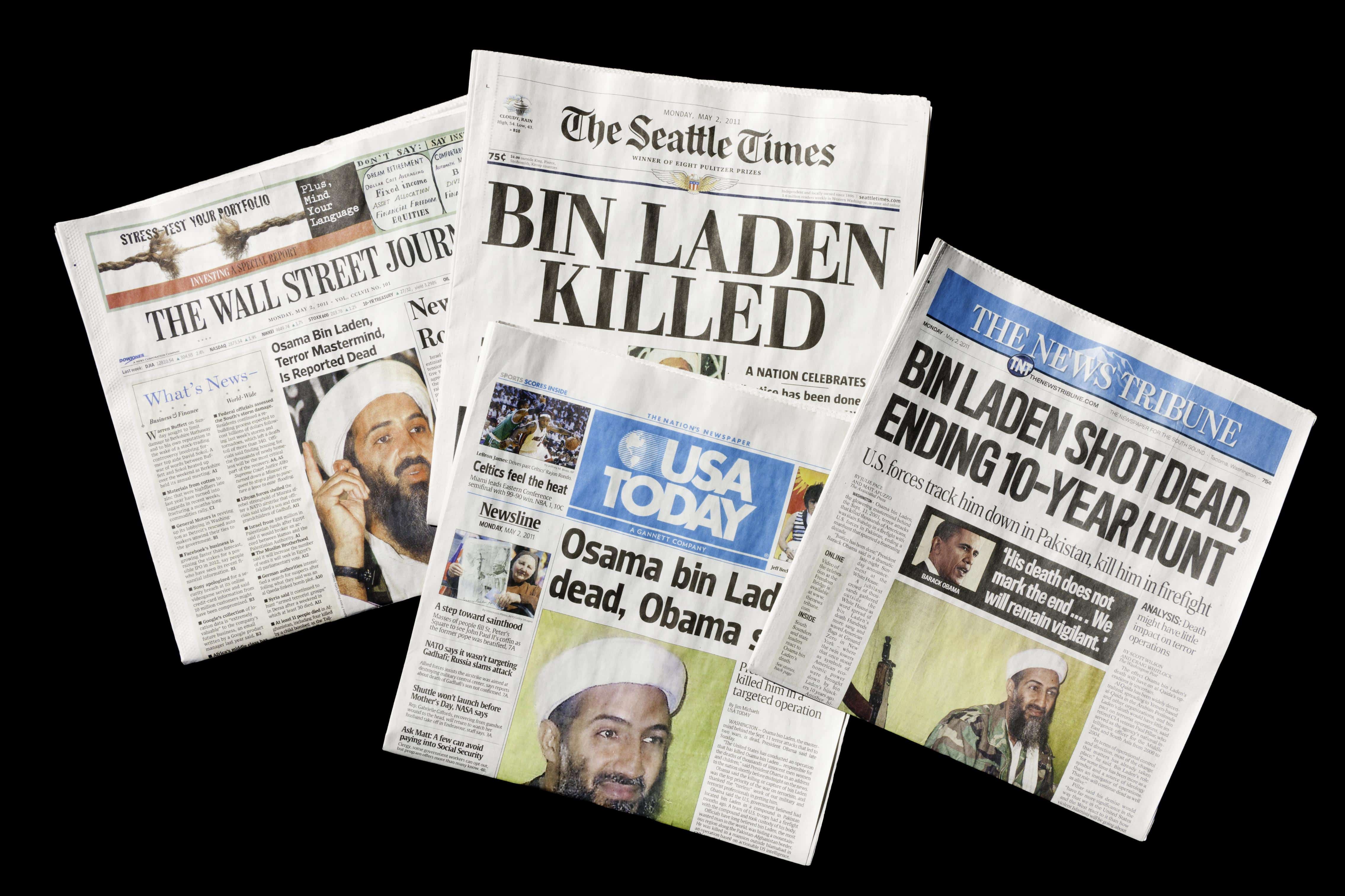 SEATTLE, WA - MAY 02: The Seattle Times and other U.S. newspapers report the death of Osama bin Laden on May 02, 2011. Bin Laden claimed responsibility for the September 11, 2001 attacks on the U.S.