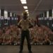 Drill instructor Sgt. Abraham Miller waits with Platoon 1056, Delta Company, 1st Recruit Training Battalion, moments before the recruits meet their new drill instructors June 7, 2014