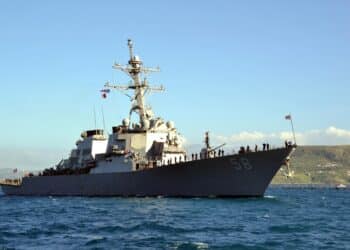 150429-N-JE719-080 SOUDA BAY, Greece (April 29, 2015) USS Laboon (DDG-58) sails into Souda Bay, Greece, during a scheduled port visit April 29. Laboon, an Arleigh Burke-class guided-missile destroyer, homeported in Norfolk, is participating in Exercise Noble Dina 2015