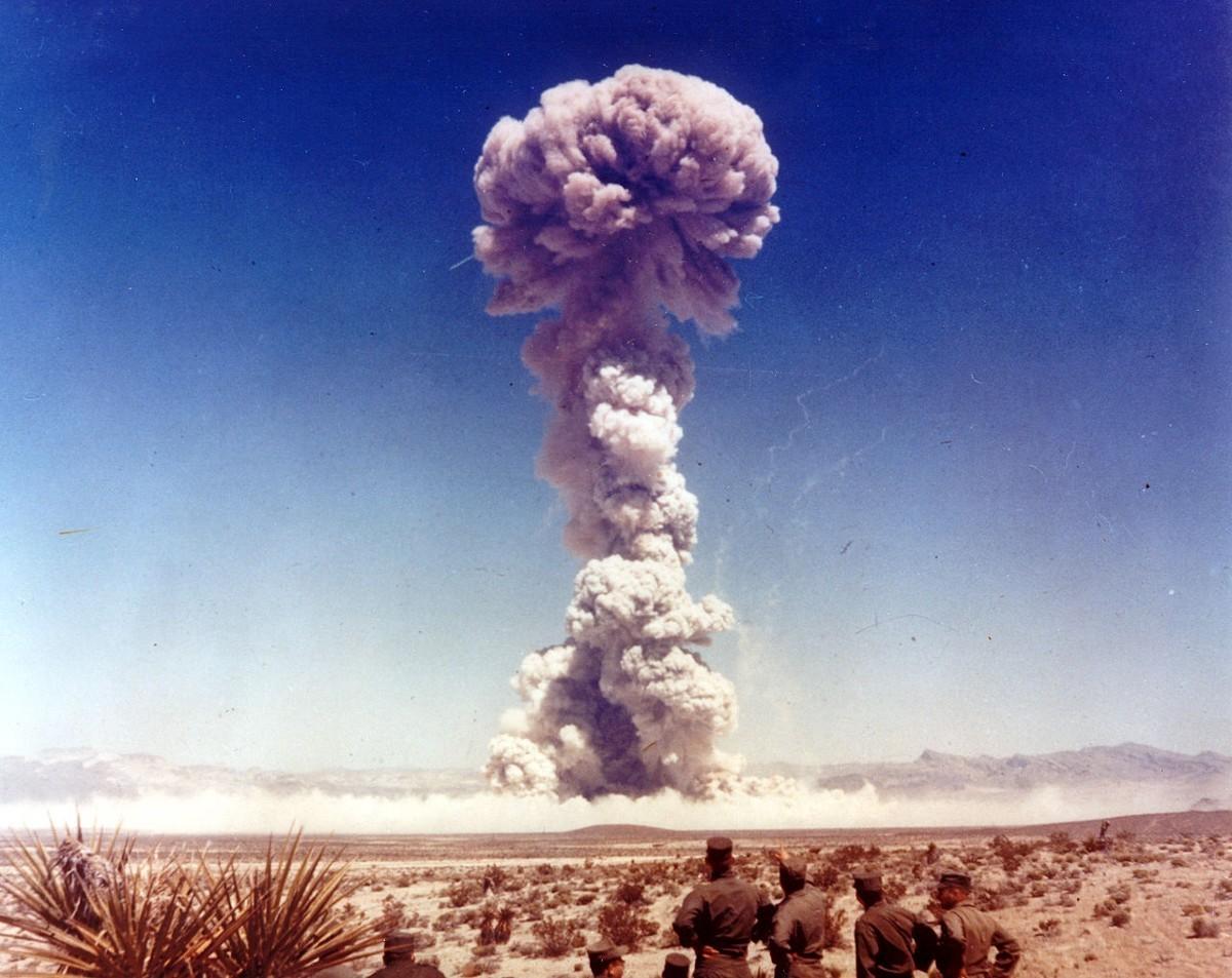 Military personnel observing one of the tests in the Buster-Jangle Series in the fall of 1951. Photo courtesy of National Nuclear Security Administration / Nevada Site Office