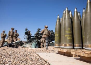 U.S. Soldiers assigned to 1st Platoon, Charlie Battery, 2nd Battalion, 8th Field Artillery Regiment, 1st Stryker Brigade Combat Team, 25th Infantry Division, conduct a live-fire exercise with the M777 towed 155mm howitzer at Al Asad Air Base, Iraq, March 2, 2020. (U.S. Army photo by Spc. Derek Mustard)