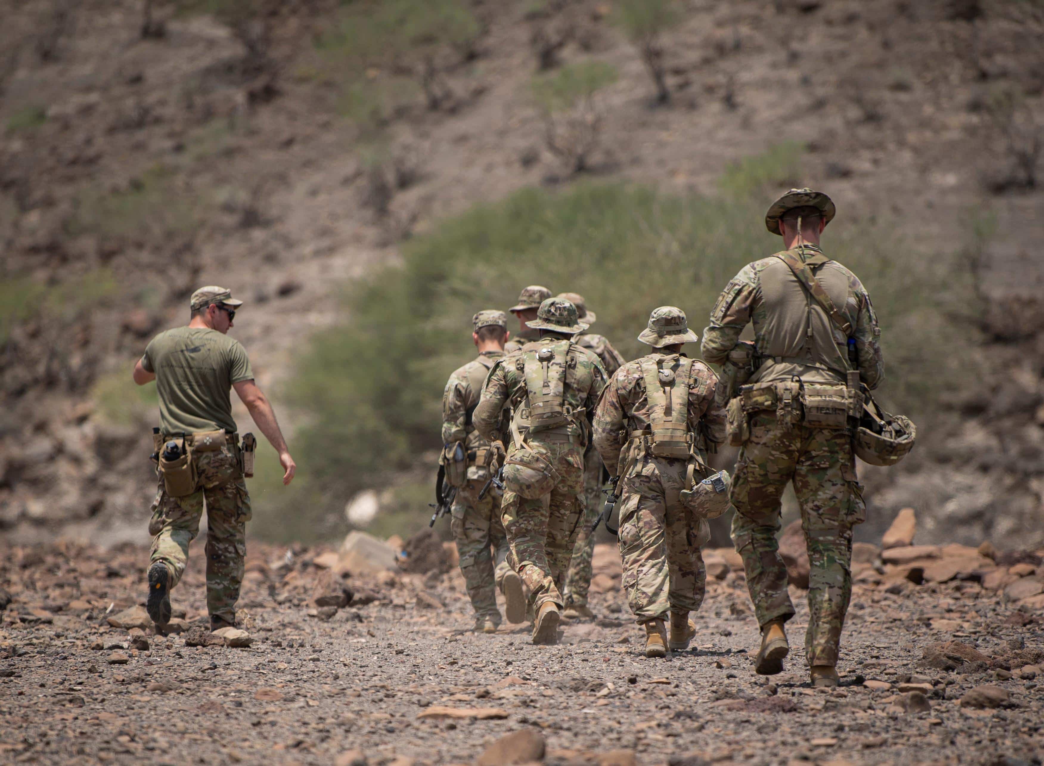 U.S. Army cadre and participants accomplish objectives during a field training exercise at the Djiboutian Range Complex, Djibouti, Aug. 28, 2021.