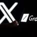Grok AI chatbot logo seen on smartphone screen and finger pointing at it. Grok is a new chat bot for X platform. Stafford, United Kingdom, November 5, 2023