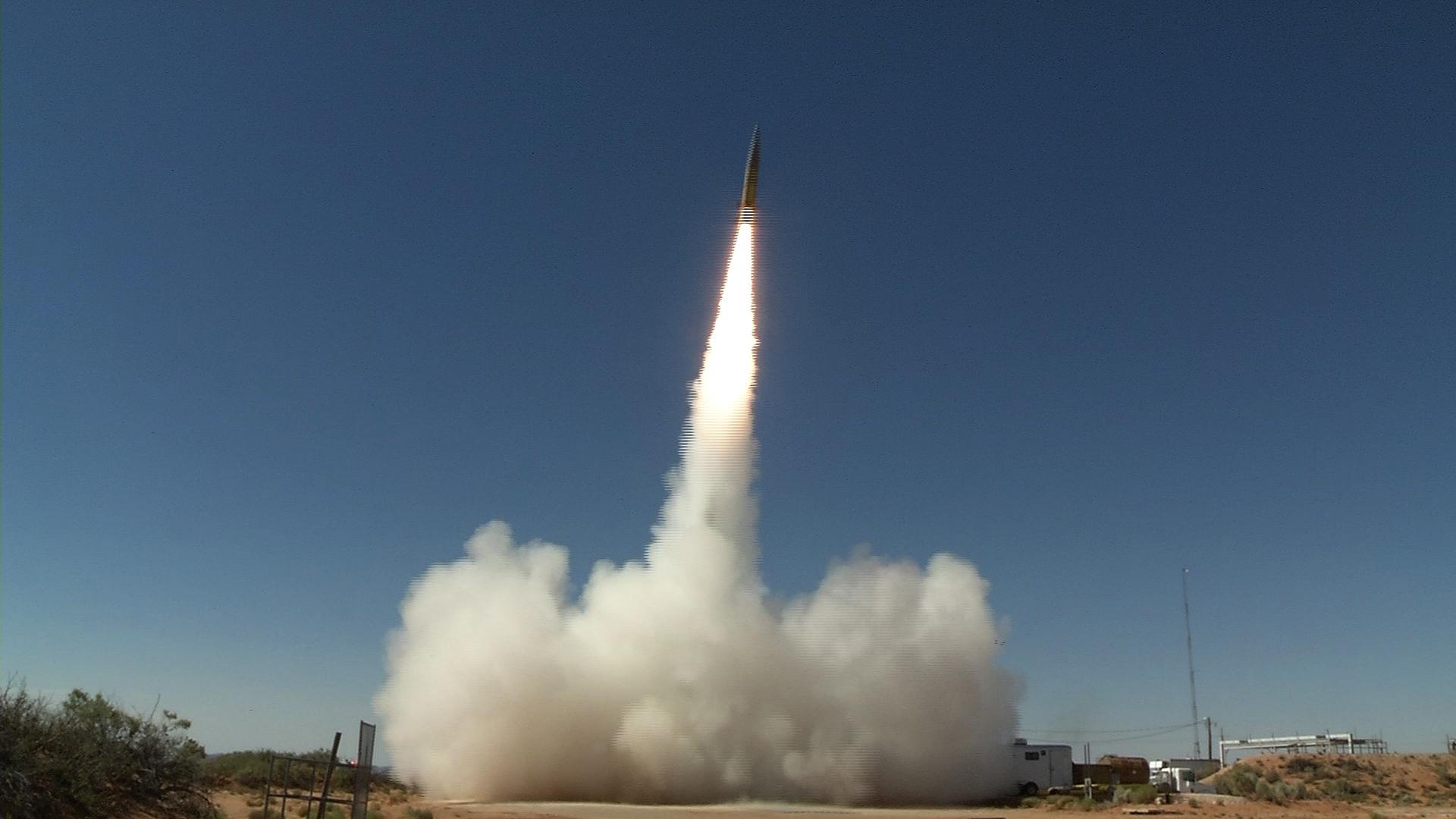 A Sabre short-range ballistic missile launches in June 2017 at White Sands Missile Range, New Mexico, for a test of the Patriot Advanced Capability-3 (PAC-3) Missile Segment Enhancement, an advanced missile defense system. Hypersonic missiles might be able to penetrate PAC-3 and similar systems. (U.S. Army photo by U.S. Army Space and Missile Defense Command/Army Forces Strategic Command)