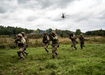 Armed Forces of Ukraine soldiers assault an OPFOR controlled mock village during training
