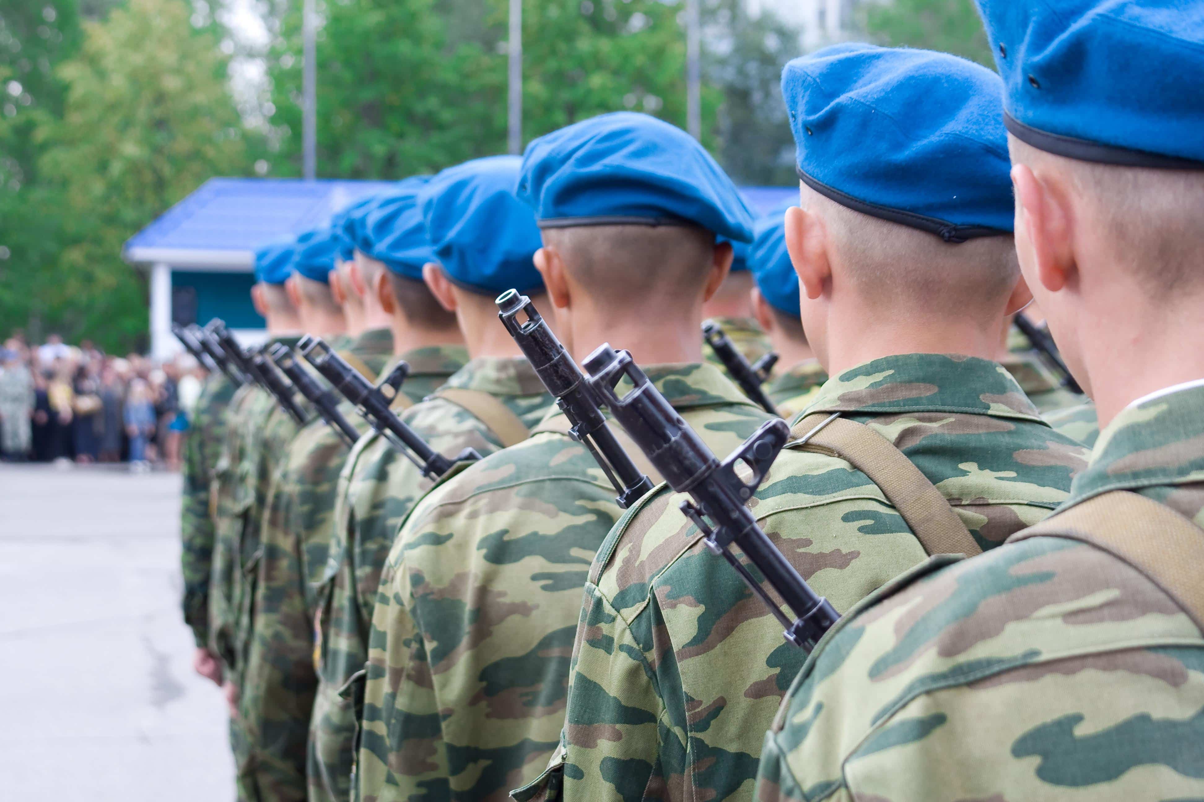 The structure of Russian paratroopers. Back view