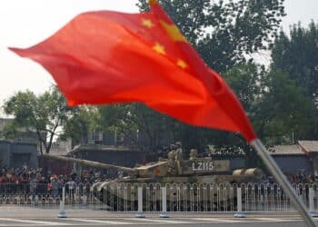 Beijing, China - October 1, 2018: Patriotic and popular military parade in the capitol city of Beijing celebrates the National Day anniversary of founding the People's Republic of China in 1949