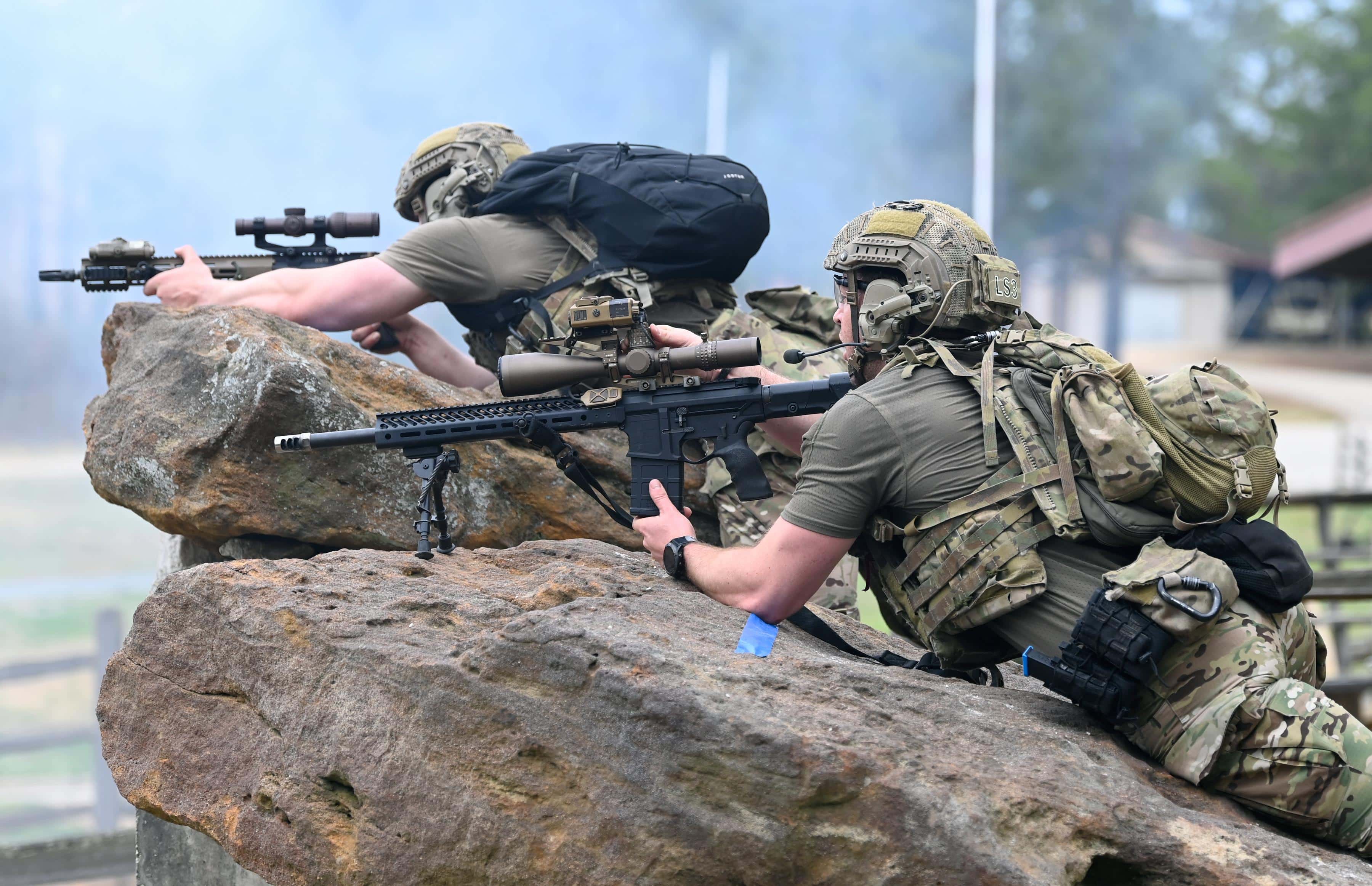 Competitors in the United States Army Special Operations Command (USASOC) International Sniper Competition, engage targets at Fort Bragg, North Carolina, March 22, 2021. Fifteen teams competed in the the 12th annual USASOC International Sniper Competition