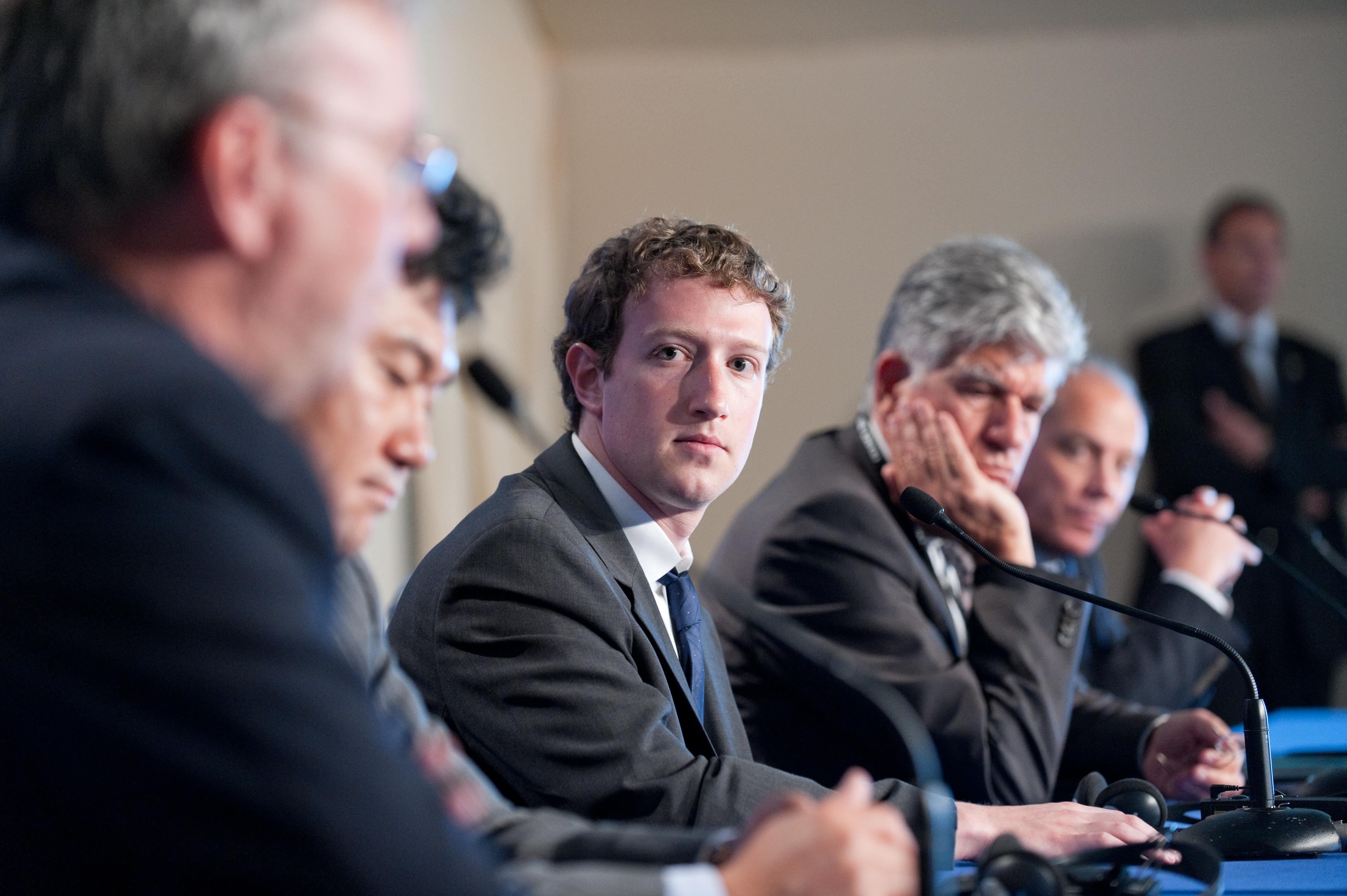 DEAUVILLE, FRANCE - MAY 26, 2011 : Facebook CEO Mark Zuckerberg Press conference at the summit G8/G20 about new technologies - Deauville, France on May 26 2011